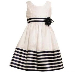 Bonnie Jean Toddler Girls 2T 4T White Navy Stripe Shantung Dress, 4T Clothing