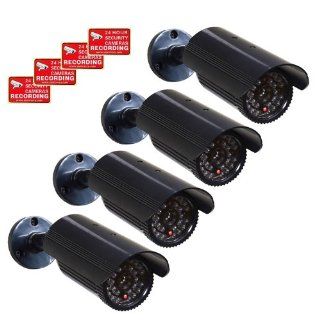 VideoSecu 4 x Dummy Security Camera Fake Bullet Cameras Infrared LEDs Flashing Light Home CCTV Surveillance 1QU  Adt Stickers  Camera & Photo