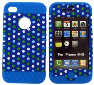 Hybrid Rocker Kool Case Cover Dark Blue Polka Hard Plastic Snap on with Blue Soft Silicone Gel for Iphone 4 4g 4s Cell Phones & Accessories