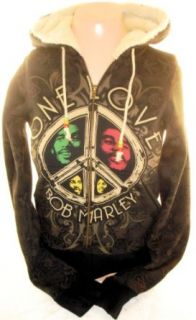 Bob Marley Ladies Hoodie Sweatshirt   One Love with Faux Fur Hood Liner Clothing