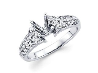 Semi Mount Marquise Diamond Engagement Ring 18k White Gold (0.57 CTW)