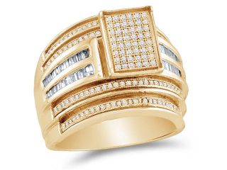 .925 Sterling Silver Plated in Yellow Gold Diamond Engagement OR Fashion Right Hand Ring Band   Emerald Shape Center Setting w/ Micro Pave Set Round & Baguette Diamonds   (.86 cttw, G H, SI2)