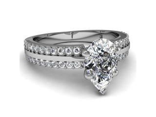 1 Ct Pear Shaped Diamond Engagement Ring Pave Set 14K White Gold VVS1 GIA