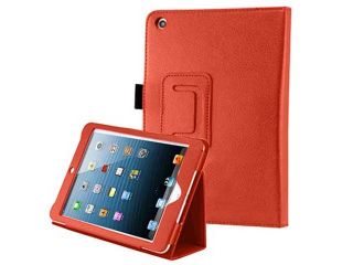 Premium iPad® Mini Magnetic PU Leather Folio Stand Case Auto wake up/sleep feature   Red