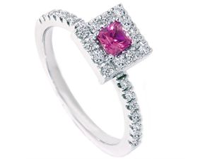 .50CT Pink Sapphire Princess Cut Diamond Engagement Halo Pave Ring White Gold