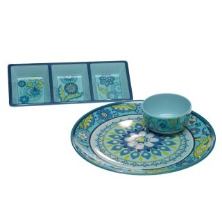 Certified International Capri Blue 2 piece Serving Set (Capri blueMaterials MelamineCare instructions Dishwasher safeNumber of pieces Set of twoDesigned by Jennifer BrinleySet includes2 piece chip and dip bowl and plate 14 inch plate, 5.25 inch bowl3