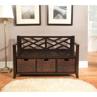 Nolan Espresso Brown Entryway Storage Bench With Basket Storage (Espresso brownSix (6) step luxury finish with a durable lacquer top coat Three (3) large water hyacinth basketsSeats two (2) people comfortablyDimensions 29.5 inches high x 48 inches wide x