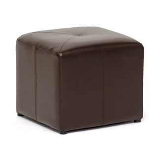 Dark Brown Bonded Leather Cube Ottoman