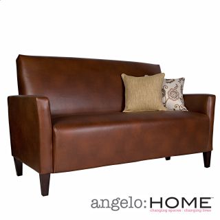 Angelohome Sutton Saddle Brown Renu Leather Sofa