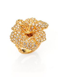 Alexander McQueen Pave Crystal Flower Ring/Goldtone   Gold
