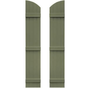 Builders Edge 14 in. x 77 in. Board N Batten Shutters Pair, Four Boards Joined with Arch Top #282 Colonial Green 090140077282