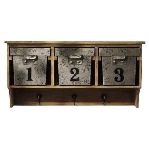 Home Decorators Collection Counted 1 Shelf 12 in. H x 24 in. W x 8 in. D Wood and Iron Storage Shelf with Hooks 1740800270