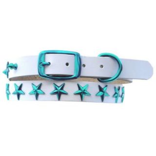 Platinum Pets 15 in. White Genuine Leather Dog Collar in Teal Stars WLC15INTLSTR