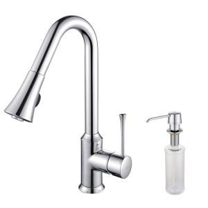 KRAUS Single Lever Mid Arc Pull Out Kitchen Faucet and Dispenser in Chrome DISCONTINUED KPF 1650 KSD 30CH