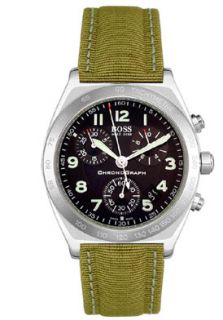 Hugo Boss 11201303/63510A  Watches,Mens Chronograph Green Fabric Black Dial, Chronograph Hugo Boss Quartz Watches