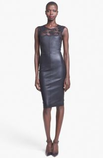 Robert Rodriguez Lace Detail Stretch Leather Dress