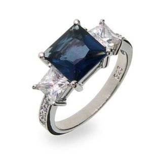   Stone Sterling Silver Created Sapphire Cubic Zirconia Ring Size 5