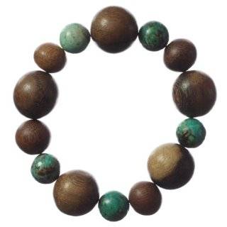 African Turquoise Bead and Natural Dark Wood Beaded Bracelet