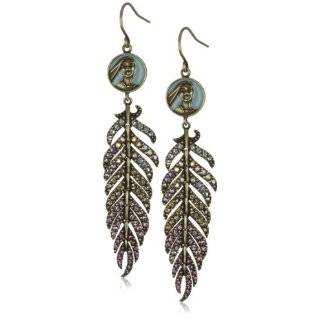Disney Couture Pave Feather Dangling Earrings With Pocahontas Coin