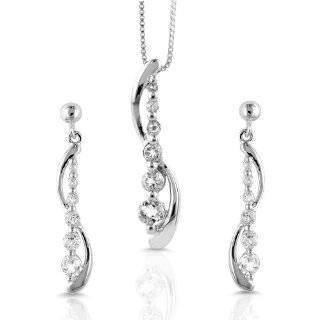   Set(Pendant and Earrings) w/ Created White Sapphire and 18 Box Chain