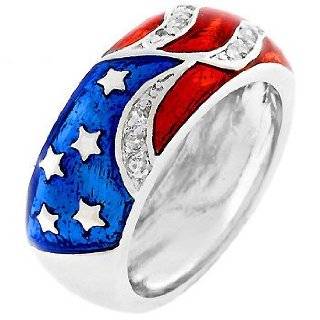  AMERICAN FLAG RING IN RHODIUM PLATE CHELINE Jewelry