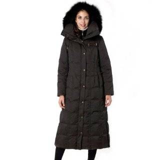 Phistic Womens Long Hooded Puffer Down Coat with Fox Fur Trim