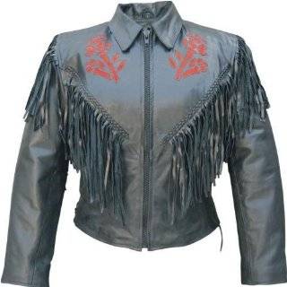  Ladies Cowhide Leather jacket with fringe, braid, side 
