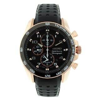  Seiko #SNAE10 Mens Black IP Rose Gold Bezel Chronograph 