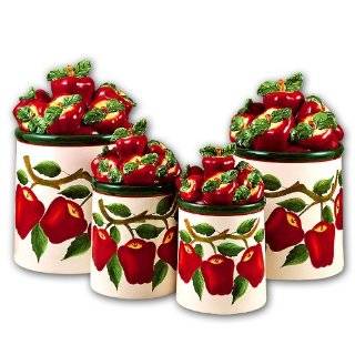   red ceramic CANISTERS country kitchen home decor NEW