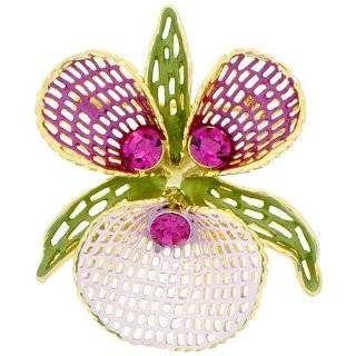  REAL FLOWER Dendrobium Orchid Pin Brooch Purple Yellow 