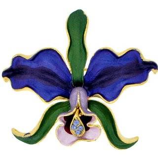  REAL FLOWER Dendrobium Orchid Pin Brooch Purple Yellow 