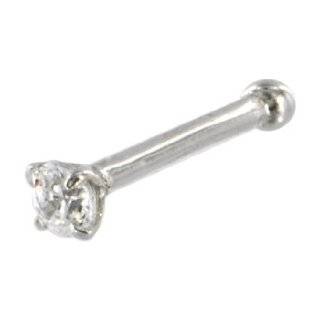 Solid 14KT White Gold 2mm Cubic Zirconia SOLITAIRE Nose Stud Ring
