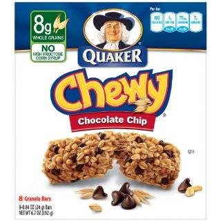 Quaker Chewy Granola Bar, Chocolate Chip, 8 Count Bars (Pack of 12)