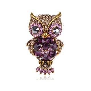   With It Amethyst Golden Tone Crystal Owl Wide Eye Adjustable Ring