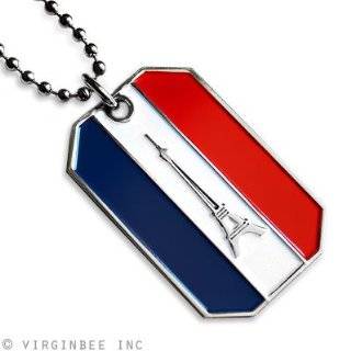   FLAG PARIS EIFFEL TOWER FRENCH TRICOLOR PENDANT DOG TAG CHAIN NECKLACE