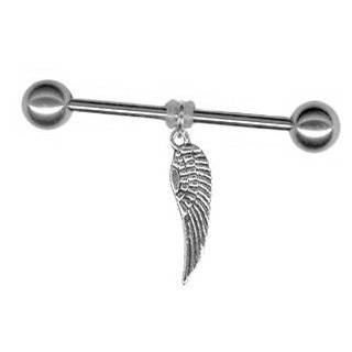   Steel Industrial Barbell with Angel Wings   Sold as a Pair Jewelry